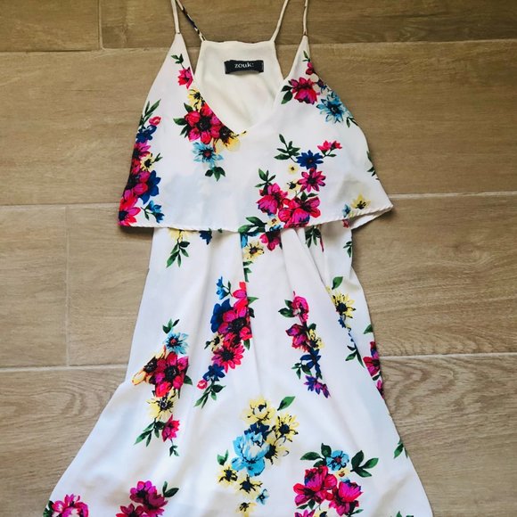 White Dress with Pops of Floral Color - Picture 2 of 4